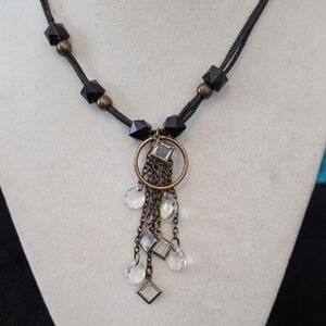 Black and Gold Necklace with Crystal Accents